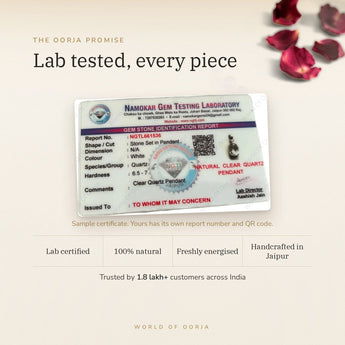 Clear Quartz (Sphatik) Pendant lab certificate with QR code – The Oorja promise