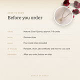 Clear Quartz Pencil Pendant – good to know before you order: what is in the box, energised after order