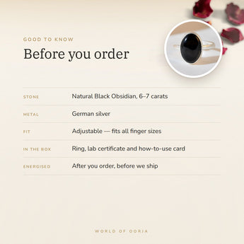 Black Obsidian Ring – good to know before you order: what is in the box, energised after order