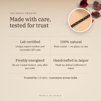 The Oorja promise – Black Metal Raw Pyrite Bracelet, lab certified and energised after you order