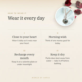 How to wear your Pyrite Pendant Mini – daily wear, morning wish, recharge on selenite or moonlight