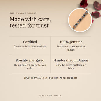 The Oorja promise – Silver Plated Rudraksha & Karungali Bracelet, lab certified and energised after you order