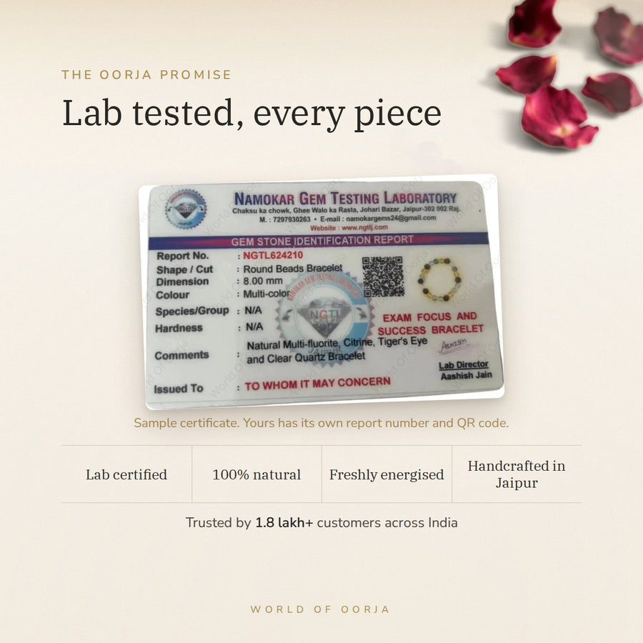 Exam Focus & Success Crystal Bracelet lab certificate – World of Oorja