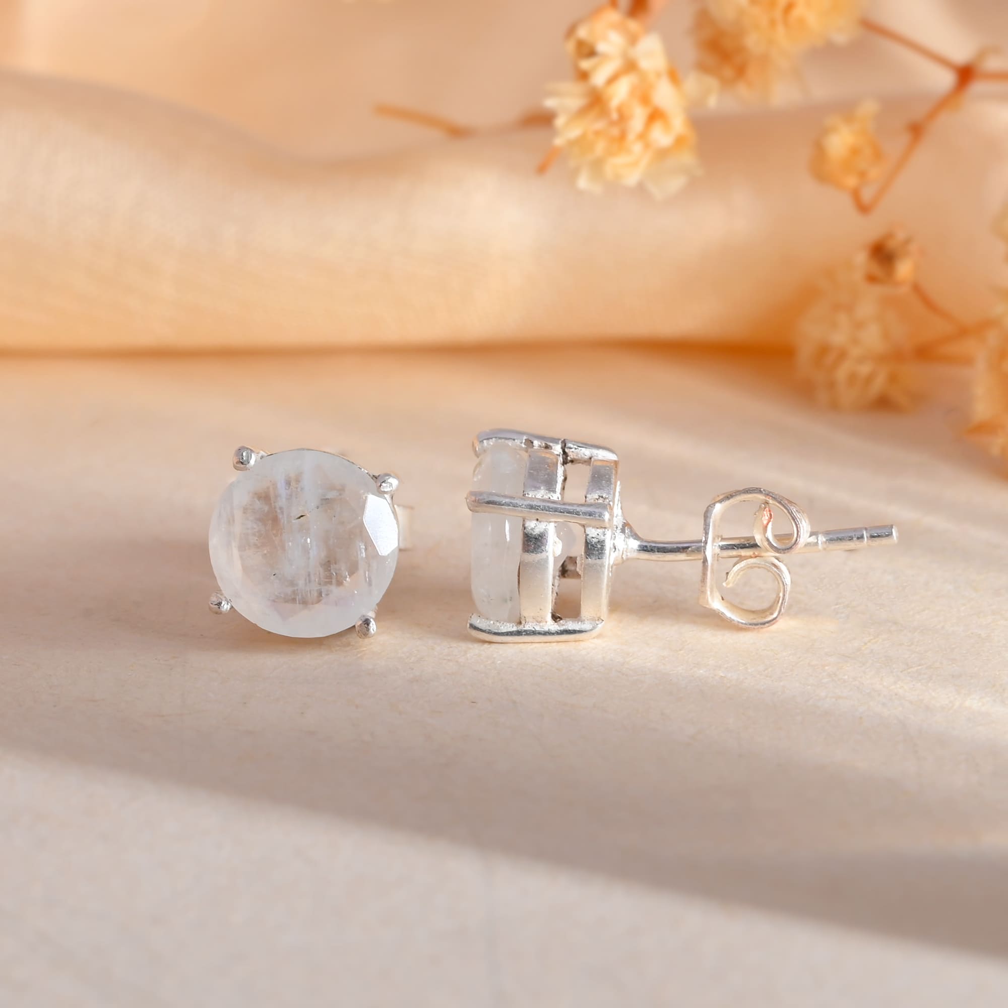 Rainbow Moonstone Studs - WorldOfOorja