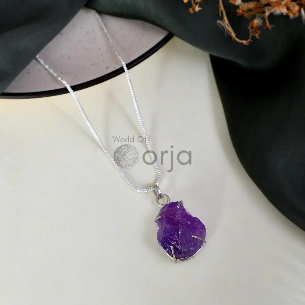 Raw Amethyst Pendant With Chain