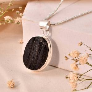 Raw Black Tourmaline Pendant - WorldOfOorja
