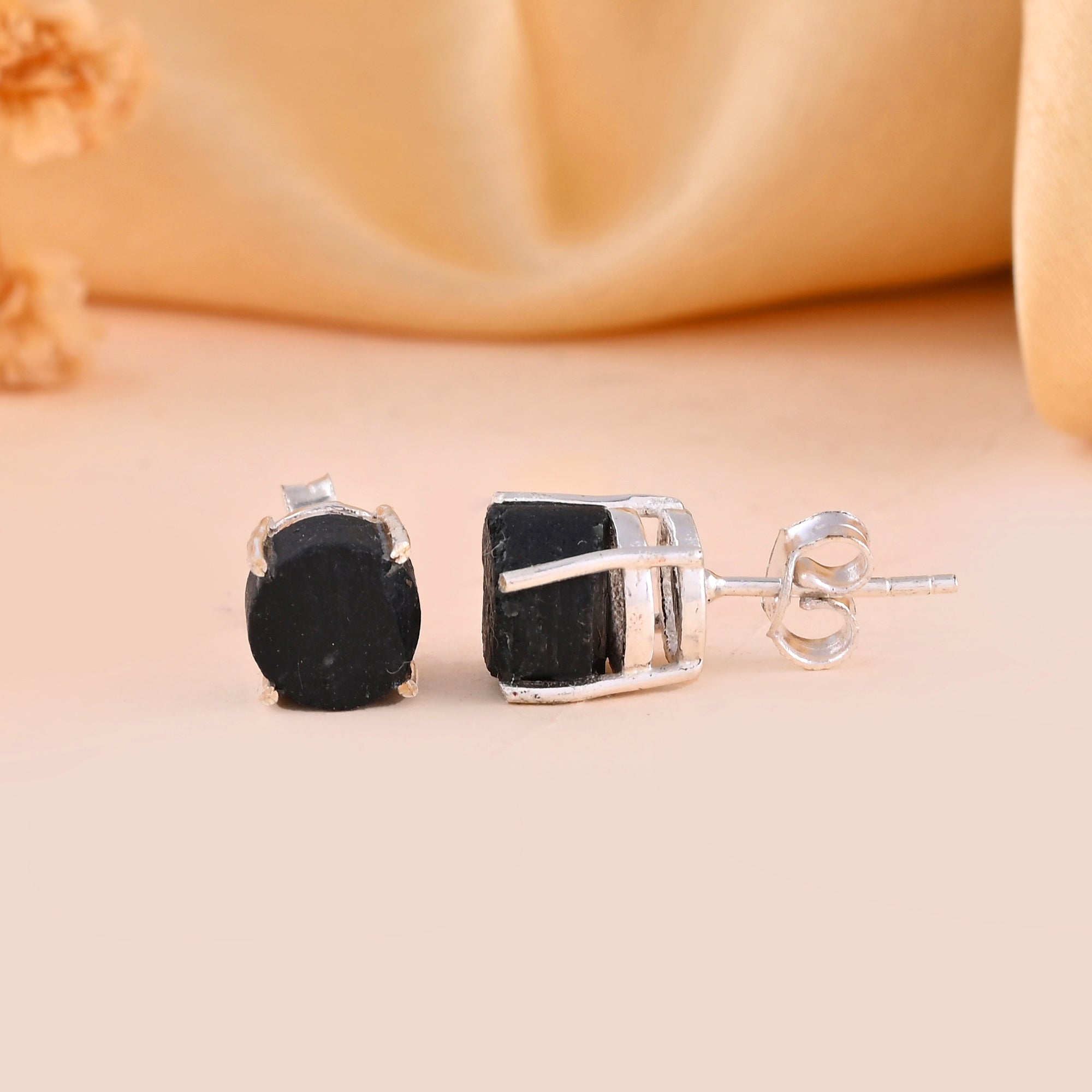 Raw Black Tourmaline Studs - WorldOfOorja