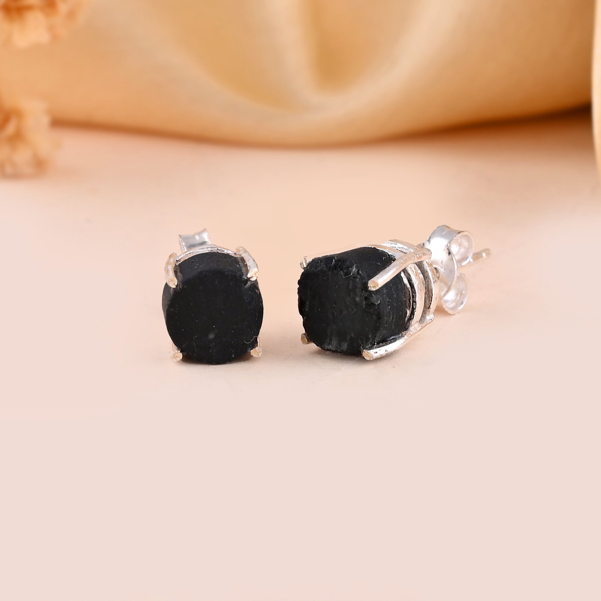 Raw Black Tourmaline Studs - WorldOfOorja