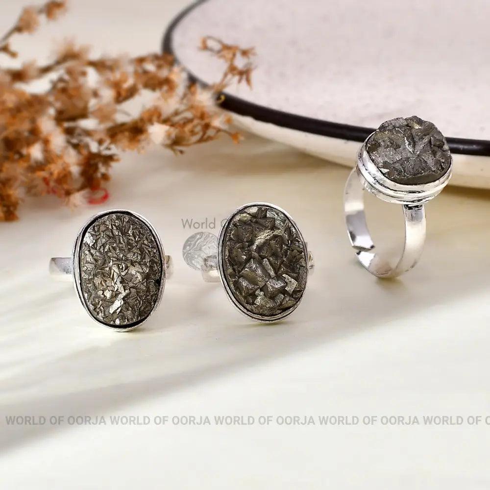 Raw Pyrite German Silver Adjustable Ring Rings