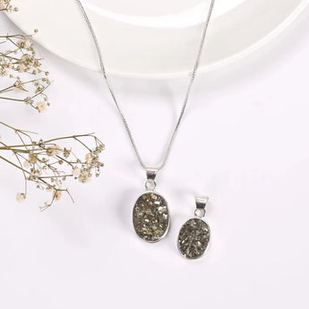 Raw Pyrite Oval Pendant - WorldOfOorja