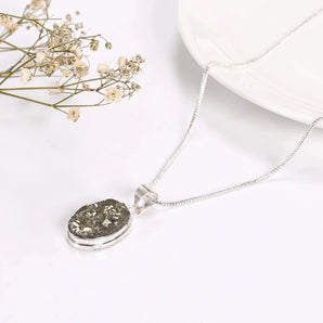 Raw Pyrite Oval Pendant - WorldOfOorja