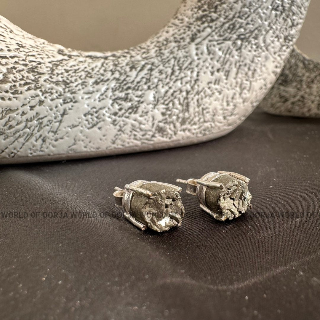 Raw Pyrite Stud Earrings - For Men & Women - WorldOfOorja