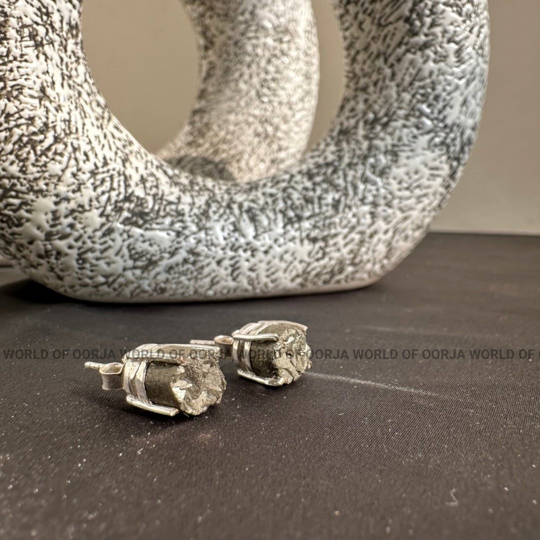 Raw Pyrite Stud Earrings - For Men & Women - WorldOfOorja