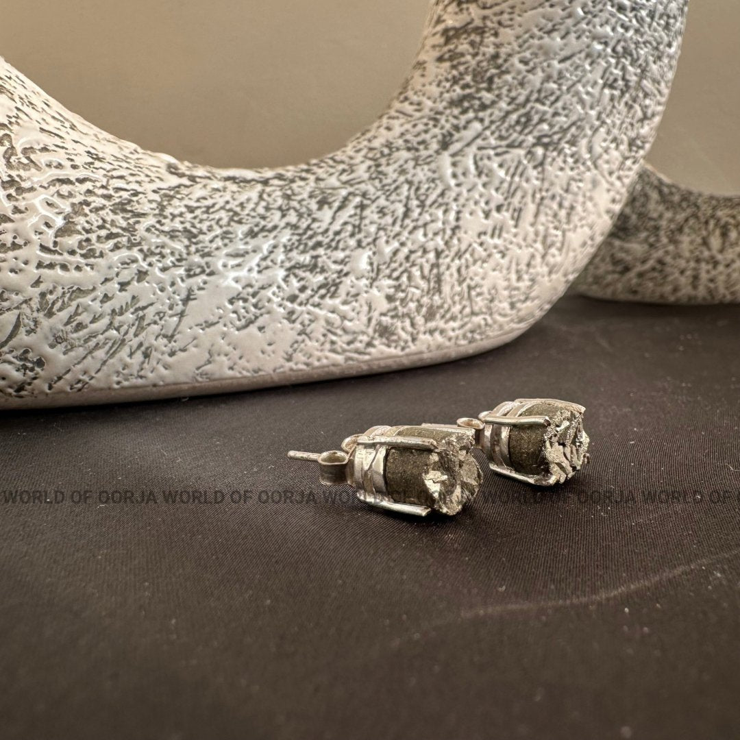 Raw Pyrite Stud Earrings - For Men & Women - WorldOfOorja