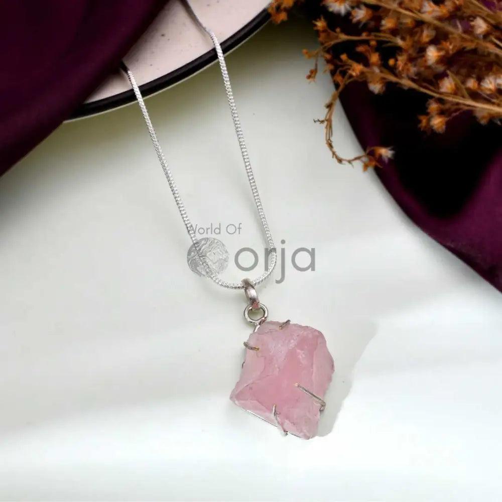 Raw Rose Quartz Pendant - WorldOfOorja