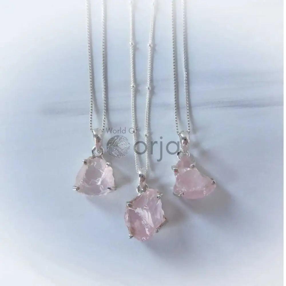 Raw Rose Quartz Pendant - WorldOfOorja