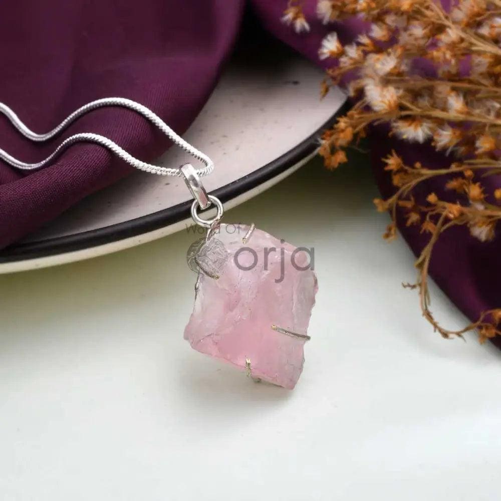 Raw Rose Quartz Pendant - WorldOfOorja