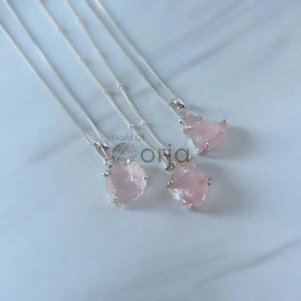 Raw Rose Quartz Pendant - WorldOfOorja