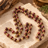 Gold Plated Red Sandalwood Mala – natural Rakt Chandan beads with gold-plated caps
