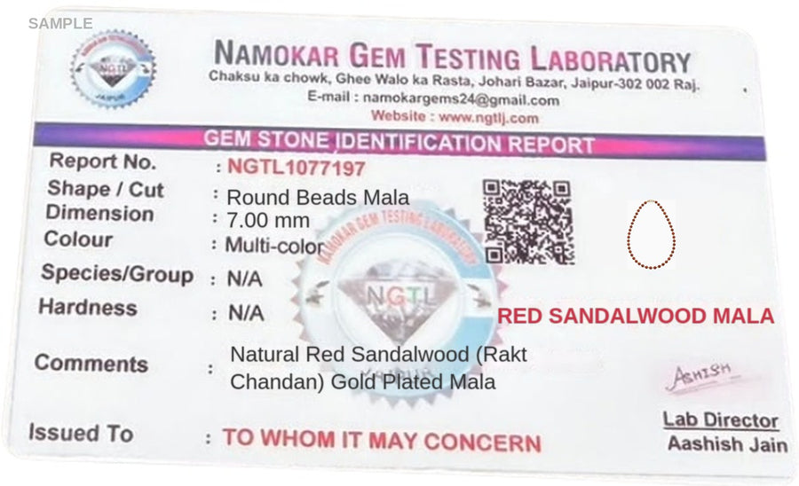 Gold Plated Red Sandalwood Mala – Rakt Chandan for Calm & Devotion lab certificate – World of Oorja