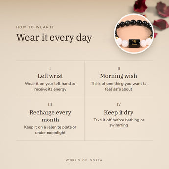 How to wear your Scorpio Zodiac Bracelet – left wrist, morning wish, recharge on selenite or moonlight