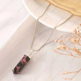 Rhodonite Pencil Pendant - WorldOfOorja