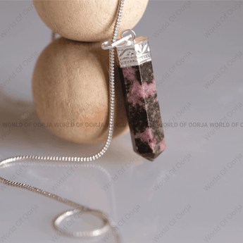Rhodonite Pencil Pendant - WorldOfOorja