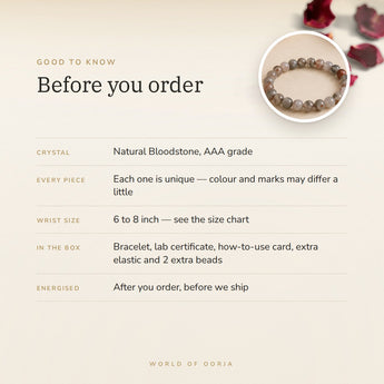 Bloodstone Bracelet – before you order: size, what is in the box, energised after order