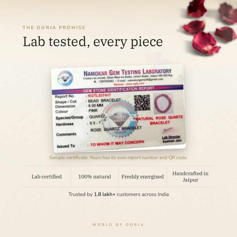 Rose Quartz Bracelet – The Stone of Love lab certificate – World of Oorja