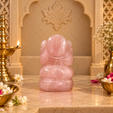 Rear view of the Rose Quartz Ganesh Ji murti showing the carved crown detail