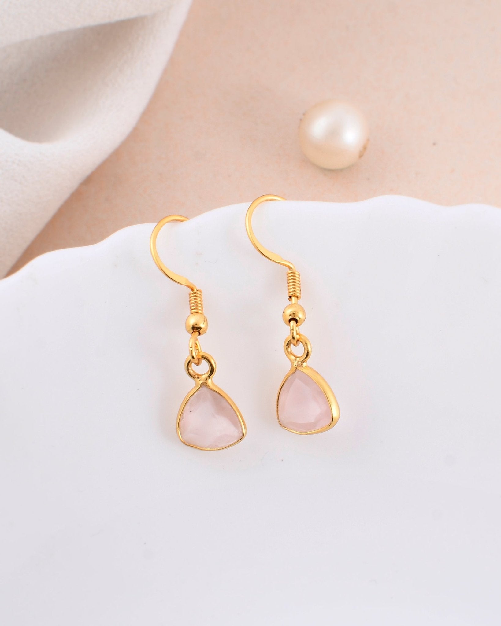 Rose Quartz Hanging Earring - WorldOfOorja