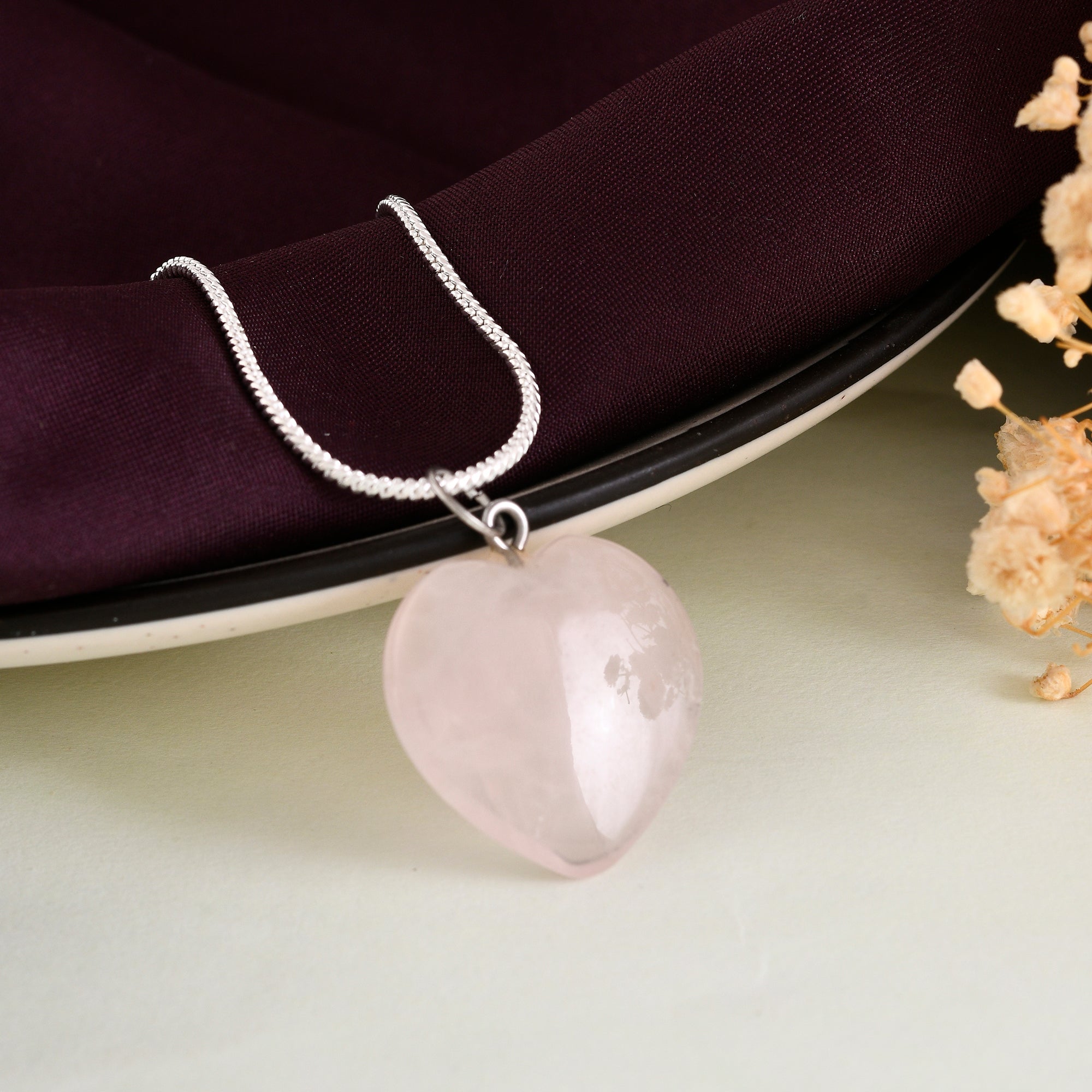 Rose Quartz Heart Pendant - WorldOfOorja