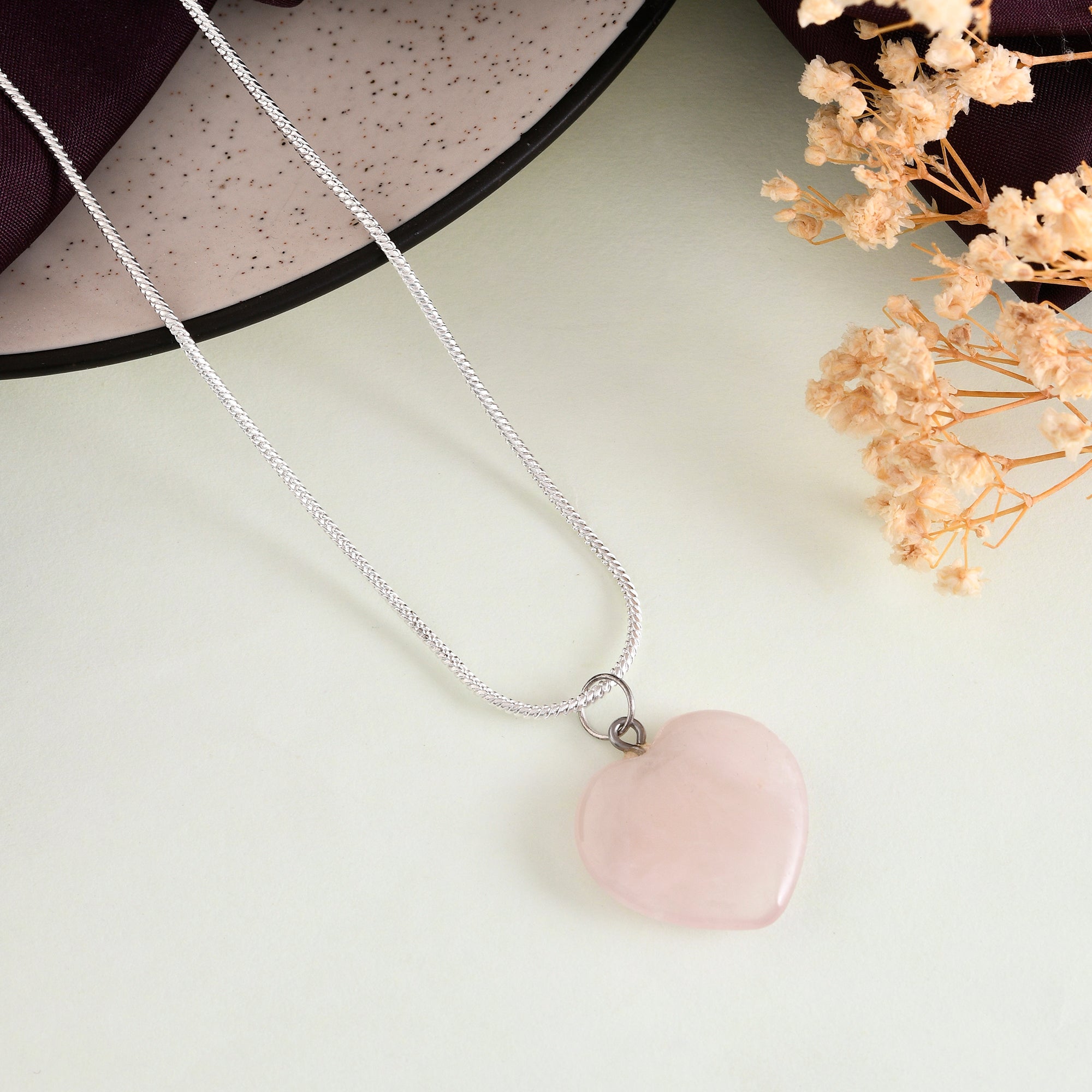 Rose Quartz Heart Pendant - WorldOfOorja