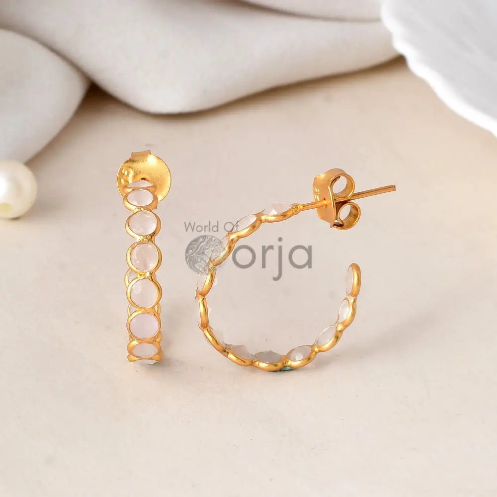 Rose Quartz Hoop Earring - WorldOfOorja