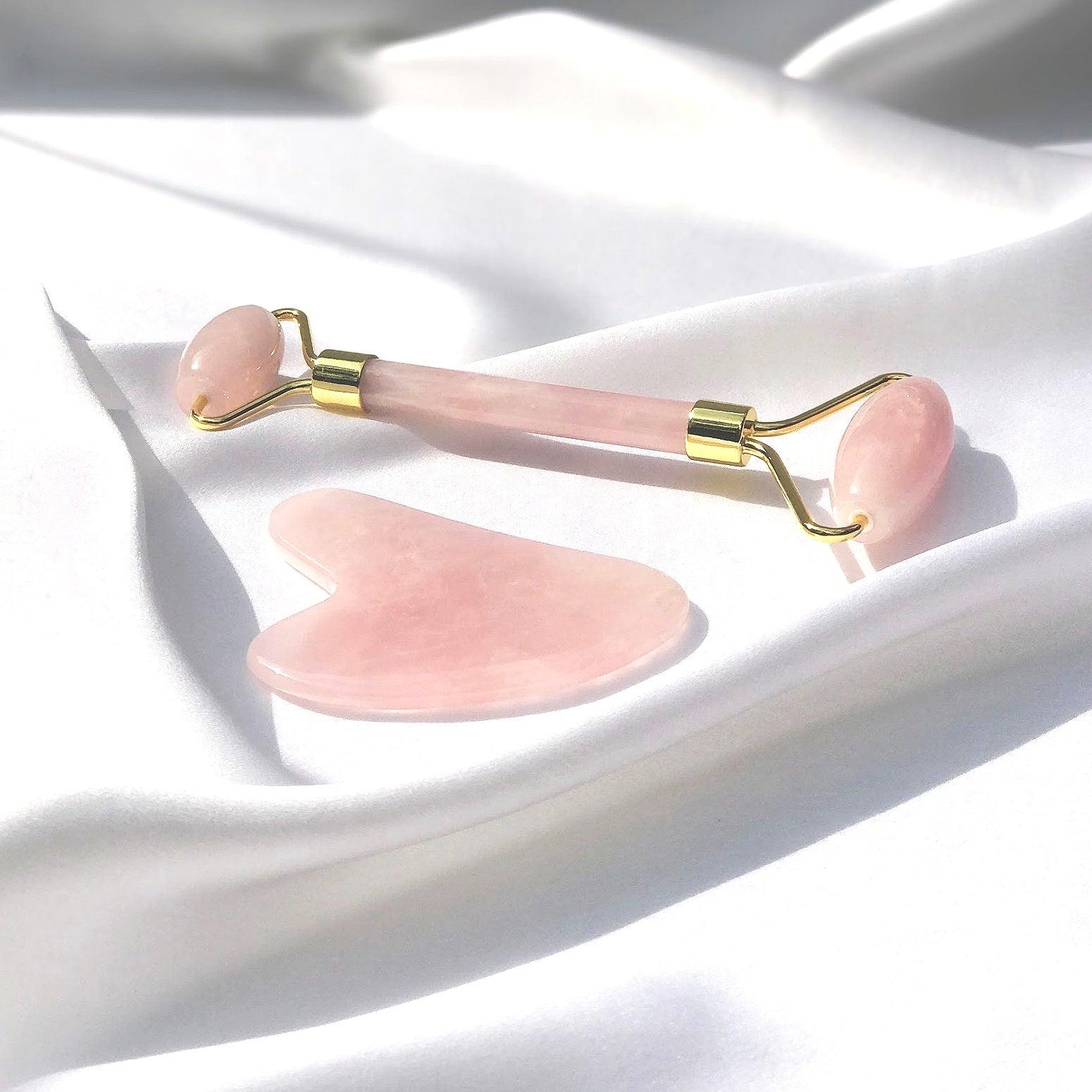 Rose Quartz Roller & Gua Sha Combo - WorldOfOorja