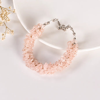 100% natural certified rose quartz chips bracelet