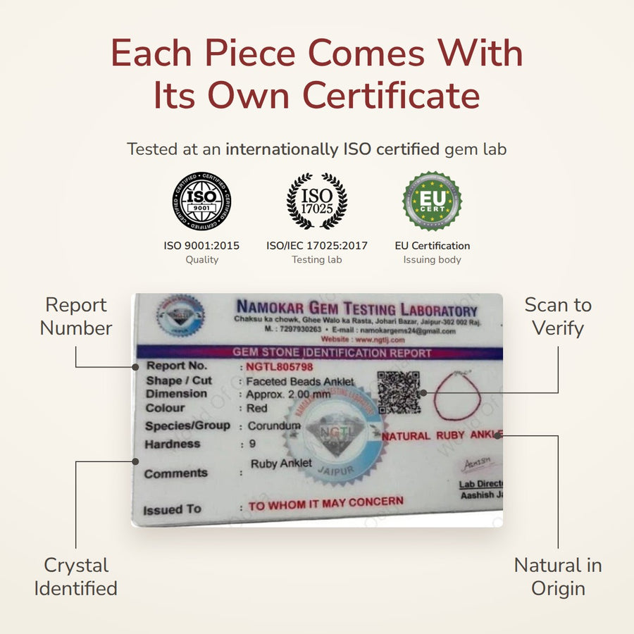 Ruby Anklet – Passion, Vitality & Confidence lab certificate – World of Oorja