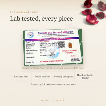 Raw Citrine Pendant lab certificate with QR code – The Oorja promise