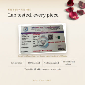 Emerald (Panna) Ring lab certificate with QR code – The Oorja promise