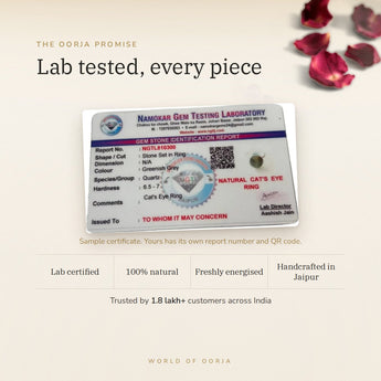 Cat's Eye (Lehsunia) Ring lab certificate with QR code – The Oorja promise