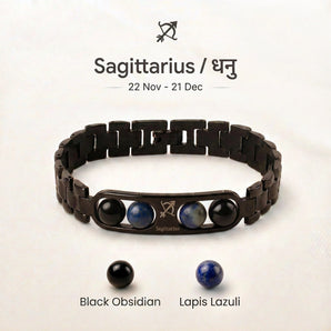Sagittarius zodiac bracelet with Black Obsidian and Lapis Lazuli – Dhanu rashi crystal bracelet