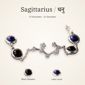Sagittarius zodiac constellation bracelet for women with Black Obsidian and Lapis Lazuli – silver