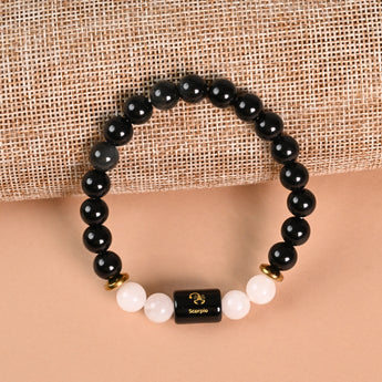 Scorpio Black Obsidian and Milky Quartz zodiac bracelet flat lay