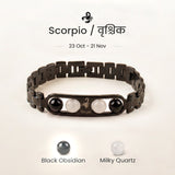 Scorpio zodiac bracelet with Black Obsidian and Milky Quartz – Vrishchik rashi crystal bracelet
