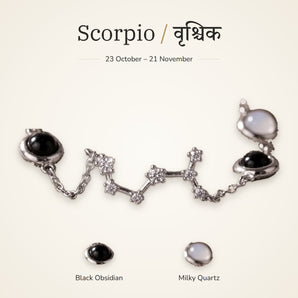 Scorpio zodiac constellation bracelet for women with Black Obsidian and Milky Quartz – silver
