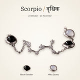 Scorpio zodiac constellation bracelet for women with Black Obsidian and Milky Quartz – silver