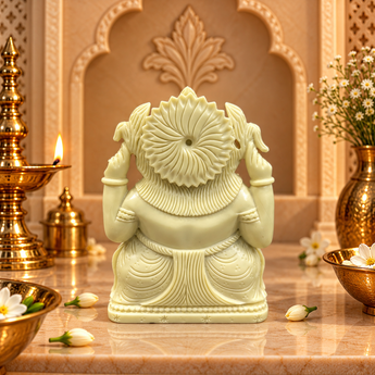 Rear view of the Serpentine Ganesh Ji murti showing the detailed carved crown and drape