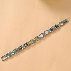 Silver plated Dhan Yog Bracelet with Pyrite, Citrine and Tiger Eye crystals — World of Oorja