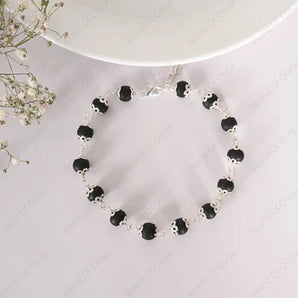 Silver Plated Karungali Bead Bracelet – Natural Ebony Wood