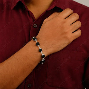 Silver Plated Karungali Bead Bracelet – Natural Ebony Wood